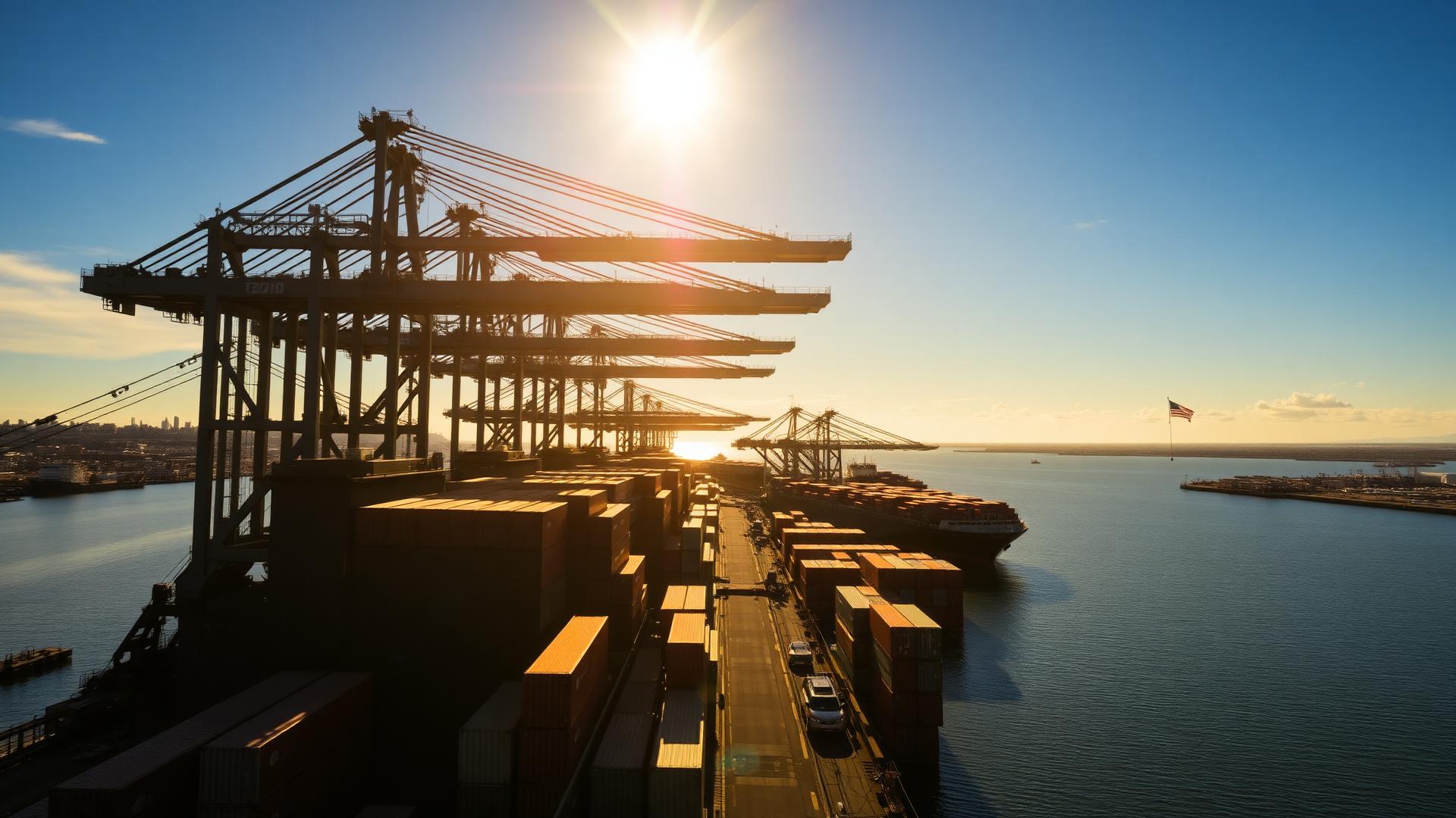 U.S. container port at sunrise